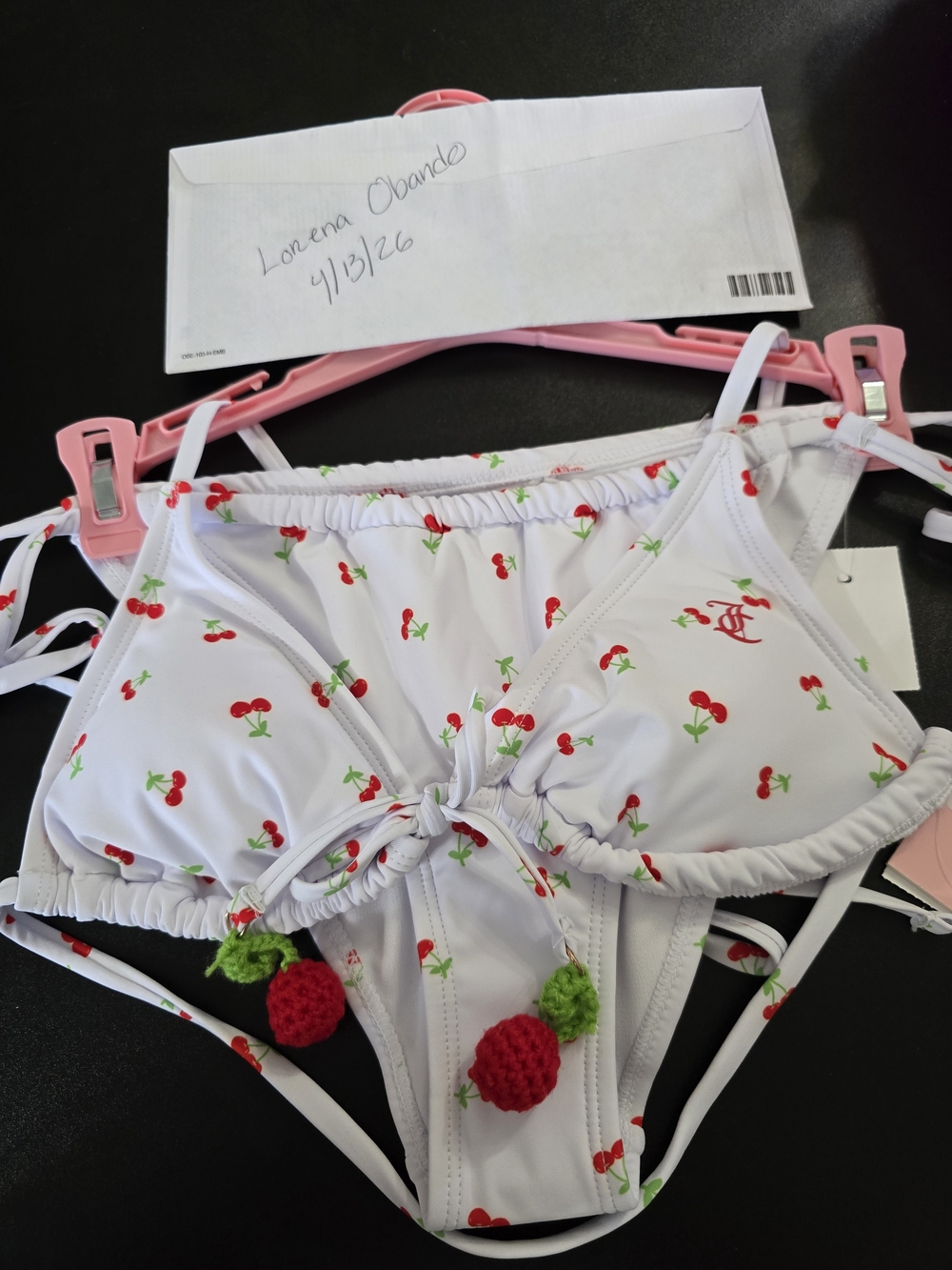 Juicy Couture White Bikini Set with Red Cherry Print